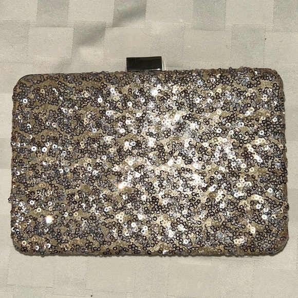 White House Black Market metallic gold heels and Sequined Clutch - Picture 4 of 13